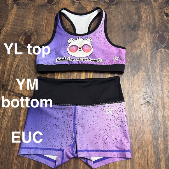 Rebel Athletic 2 Piece Sports Bra and Compression Shorts YL and YM EUC - Picture 1 of 1